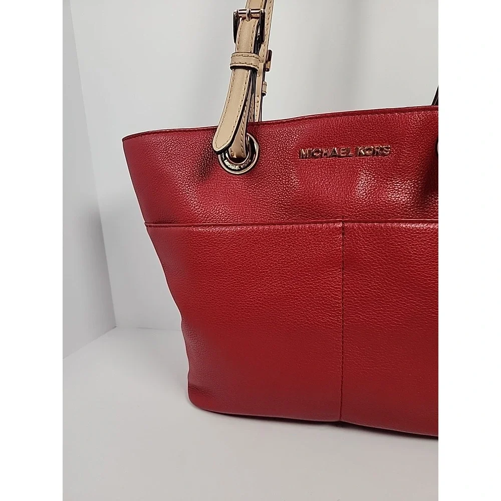 Michael Kors Bedford Large Pocket Tote Bag Flame Red Pebbled Leather 30H4GBFT6L